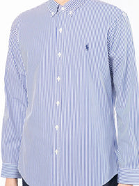 pinstriped button-down shirt