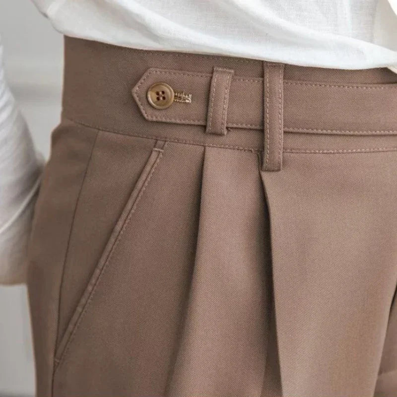 Man Suits Pants Fluid Khaki Draped Trousers