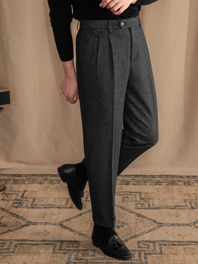 Laciero Retro Wool Herringbone Pants – British Style for Men