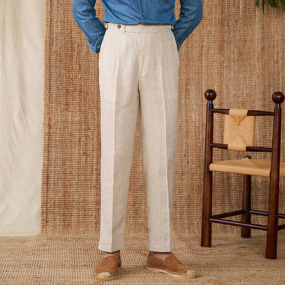 Laciero 100% Linen Double-Pleated Pants – Business Casual Fit