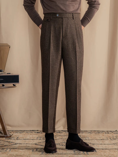 Laciero Retro Wool Herringbone Pants – British Style for Men