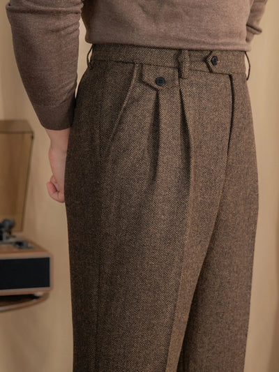 Laciero Retro Wool Herringbone Pants – British Style for Men