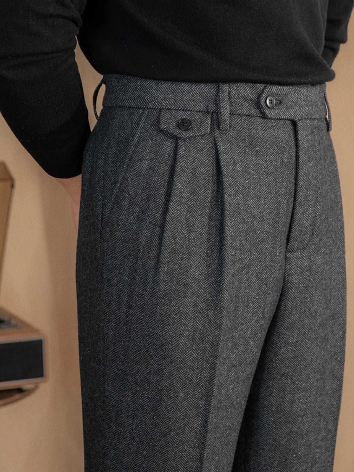 Laciero Retro Wool Herringbone Pants – British Style for Men