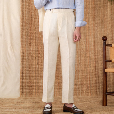 Laciero 100% Linen Double-Pleated Pants – Business Casual Fit