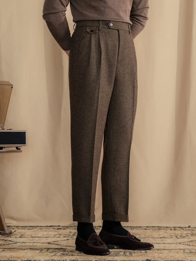 Laciero Retro Wool Herringbone Pants – British Style for Men