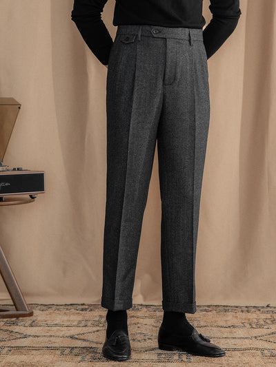 Laciero Retro Wool Herringbone Pants – British Style for Men