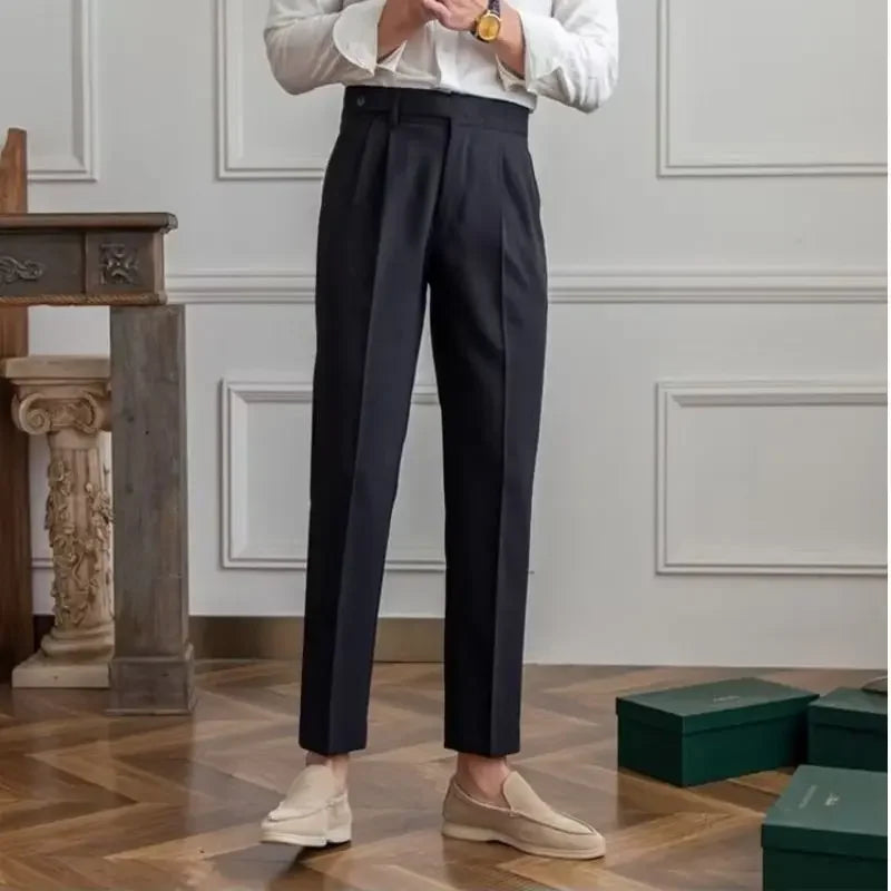 Man Suits Pants Fluid Khaki Draped Trousers