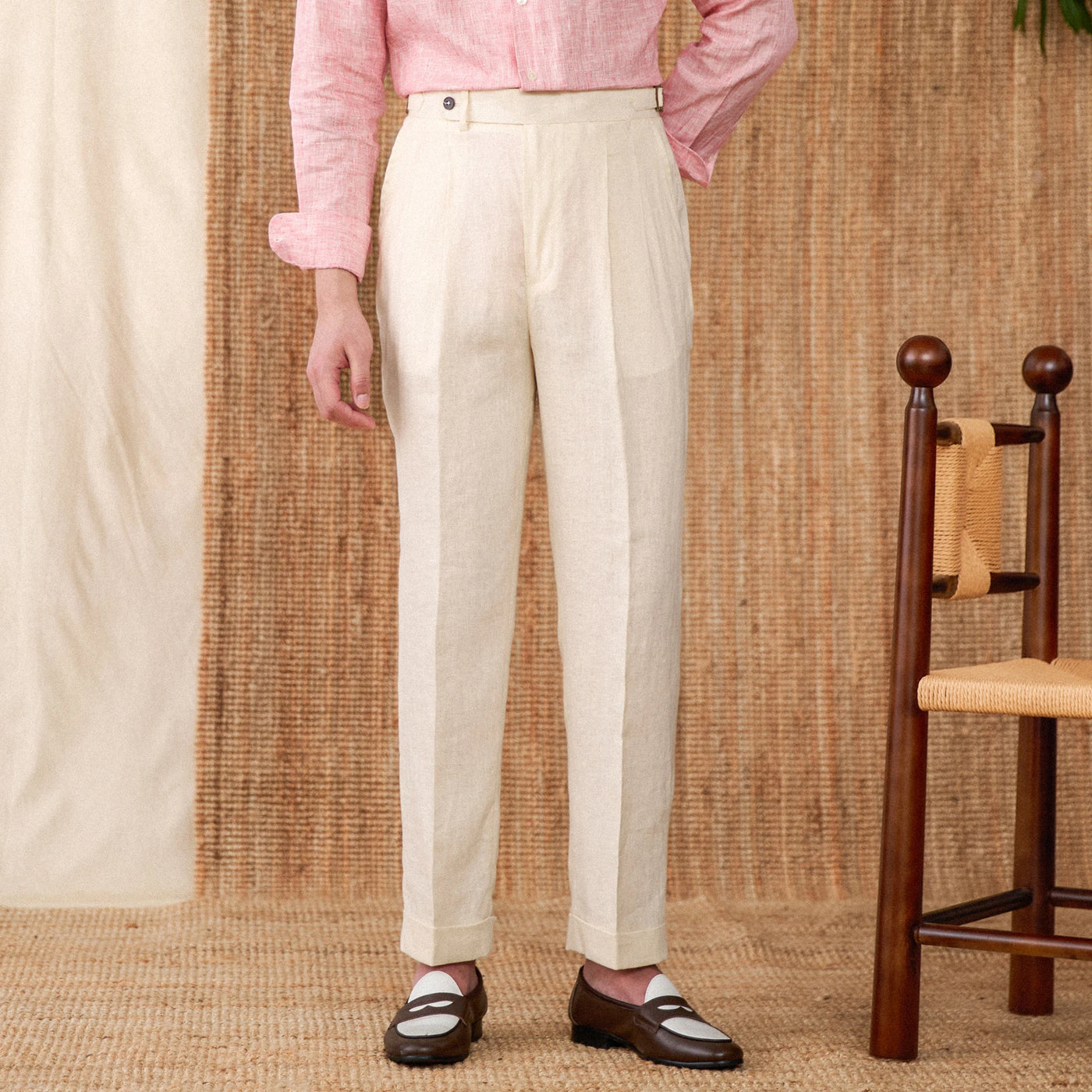 Laciero 100% Linen Double-Pleated Pants – Business Casual Fit