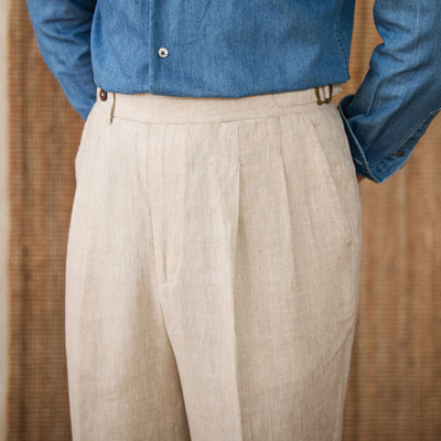 Laciero 100% Linen Double-Pleated Pants – Business Casual Fit