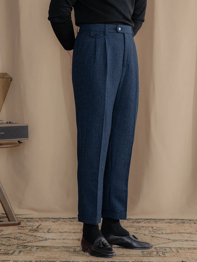 Laciero Retro Wool Herringbone Pants – British Style for Men