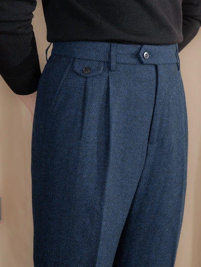 Laciero Retro Wool Herringbone Pants – British Style for Men
