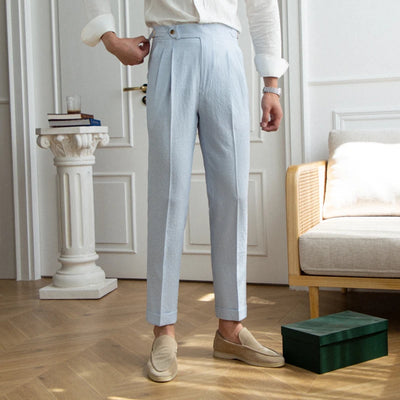 Laciero Seersucker High-Waist Striped Pants – British Summer Style